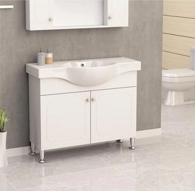 Долен шкаф за баня ICP 10080 "АЙВЪН" Inter Ceramic, PVC, бял, с две врати, с умивалник, 102.5x85x48см