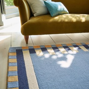 Син ръчно изработен вълнен килим 160x230 cm Kai Wool Border – Flair Rugs