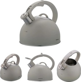 Свирещ чайник Klausberg KB 7912, 2.5 л, Дръжка с дървесен ефект, Индукция, Светлосив