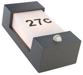 Външна стенна лампа тъмно сива IP44 с датчик за движение - Tide
