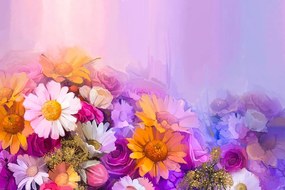 Тапет – Маслена живопис на разноцветни цветя