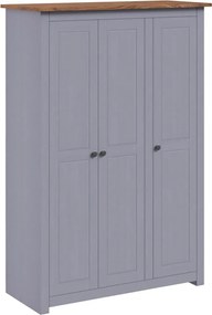 282662 vidaXL Гардероб с 3 врати, сив, 118x50x171,5 см, бор, Panama Range