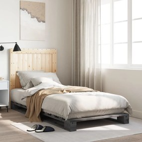 3281544 vidaXL Рамка за легло с табла, сива, 90x200 см, борово дърво масив