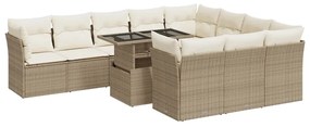 3326229 vidaXL Градински диван с възглавници, 11 части, бежов полиратан