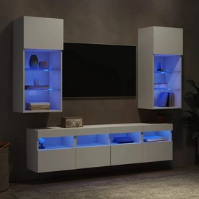 3216743 vidaXL ТВ стенни модули с LED, 5 части, бели, инженерно дърво