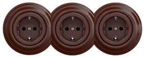 Kliklap - Тройна ретро битова розетка с рамка SCHUKO 230V, кафява