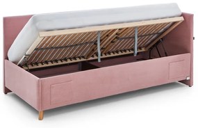 Розово тапицирано ъглово детско легло 90x200 cm с място за съхранение с включена подматрачна рамка Cool – Meise Möbel