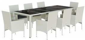 3278597 vidaXL Градински комплект с възглавници 9 части бял полиратан и стъкло