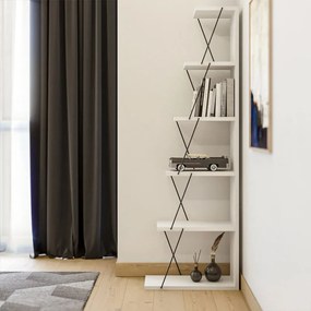 Разопакован: Етажерка за под Kalune Design 854KLN3607, 150х50 см, 6 нива, Меламиново покритие/метал, Бял/черен
