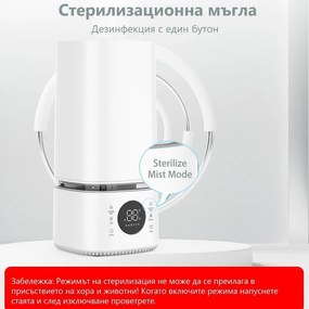 Овлажнител и стерилизатор за въздух 2в1 Attractive BREEZE, За до 40 м2, 8 л, 360мл/ч, 3 степени, Тъчскрийн, Водна и стерилизационна мъгла, Бял