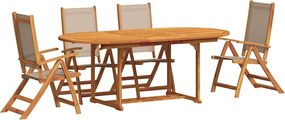 3279314 vidaXL Градински трапезен комплект, 5 части, акация масив и textilene