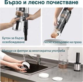 Вертикална прахосмукачка Levoit LVAC-300, 240W, 0.75l, Автономия до 60 мин, Турбо, Четка с LED, Черен/сив