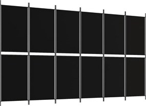 350225 vidaXL Параван за стая, 6 панела, черен, 300x180 cм, плат