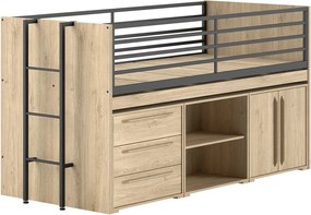 Повдигнато детско легло с място за съхранение и включена подматрачна рамка в естествен цвят 90x200 cm Sam – Vipack