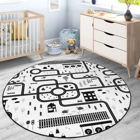 Черно-бял детско килимче за игра подходящо за пране ø150 cm In My Town – Mila Home