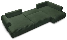 Тъмнозелен разтегателен ъглов диван от рипсено кадифе (ляв ъгъл/"U" форма) Lucien – Bobochic Paris