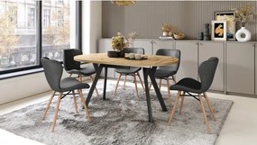 АЛМО Дъб Артисан/черни крака - КРЪГЛА РАЗТЕГАТЕЛНА МАСА С Y-ОБРАЗНИ КРАКА В ЛОФТ/ИНДУСТРИАЛЕН СТИЛ ЗА ХОЛ ИЛИ ТРАПЕЗАРИЯ