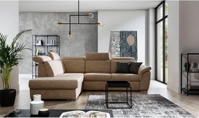 Бежов кадифен разтегателен ъглов диван с място за съхранение (ляв ъгъл L форма) Loreto – ELTAP