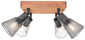 Индустриален прожектор черен с дърво 4-светлина - Kristina