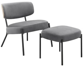 Сив кадифен фотьойл с табуретка Jerry – Støraa