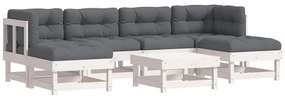 3185921 vidaXL Градински лаундж комплект 7 части с възглавници бял бор масив