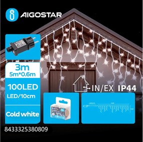Aigostar - LED външна гирлянда, 100 LED, 8 режима, 8 нишки по 0,6 m, IP44, студено бяло