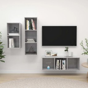 3079632 vidaXL Комплект ТВ шкафове от 3 части, бетонно сив, инженерно дърво