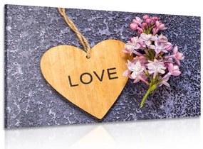 Картина на платно – Дървено сърце с надпис Love