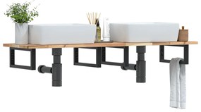 3302677 vidaXL Стенен рафт за мивка, стомана и масивно дърво акация
