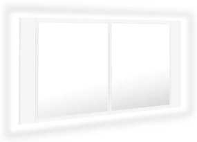 804972 vidaXL Шкаф с LED огледало за баня, бял, 90x12x45 см, акрил