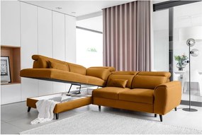 Жълт кадифен разтегателен ъглов диван с място за съхранение (ляв ъгъл L форма) Noble – ELTAP