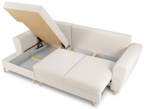 Бежов разтегателен ъглов диван с място за съхранение от прежда с примки от букле (ляв ъгъл) Kyoto – Cosmopolitan Design