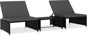 47402 vidaXL Накланящи се градински столове, 2 бр, с маса, черен, полиратан