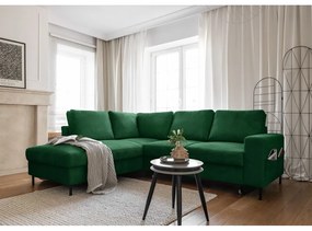 Тъмнозелен разтегателен ъглов диван от рипсено кадифе (ляв ъгъл) Lofty Lilly – Miuform