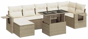 3326519 vidaXL Градински диван с възглавници, 8 части, бежов полиратан