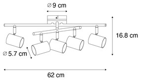 Таванна лампа черна с дърво 5-светлина регулируема правоъгълна - Jeana