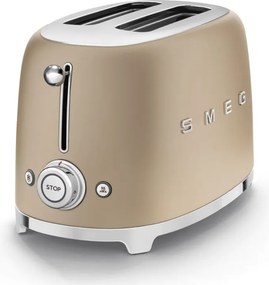 Тостер за хляб SMEG 50's Style TSF01CHMEU, 950W, 2 филии, 6 нива, Тавичка за трохи, Вграден кабел, Неръждаема стомана, Шампанско
