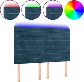 3122616 vidaXL LED горна табла за легло, тъмносиня,144x5x118/128 см, кадифе