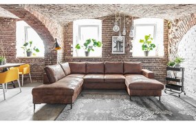 Кафяв U-образен разтегателен диван с имитация на кожа Vintage, ляв ъгъл Lofty Lilly - Miuform