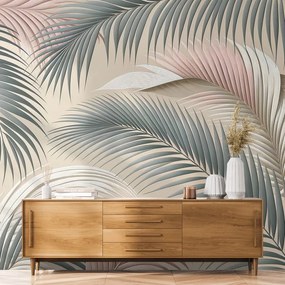 Самозалепващ тапет – Пастелни палмови листа на бежово