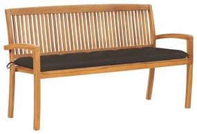 3063329 vidaXL Стифираща градинска пейка с възглавница, 159 см, тик масив