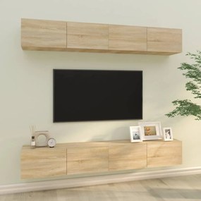 3114192 vidaXL Стенни ТВ шкафове, 4 бр, дъб сонома, 100x30x30 см