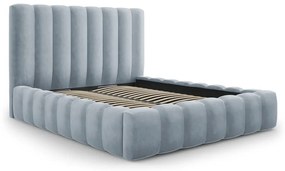 Светлосиньо тапицирано двойно легло с място за съхранение 200x200 cm Kelp - Micadoni Home