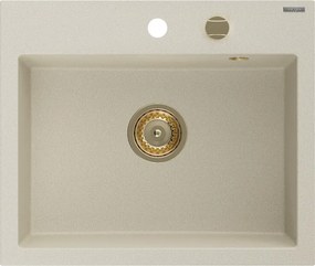 Mexen Oscar гранитна мивка с 1 отделение 580 x 490 мм, бежова, сифон златист