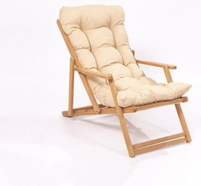 Градински шезлонг от масивно дърво в кремаво-естествен цвят – Floriane Garden
