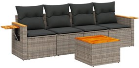 3226620 vidaXL Градински комплект с възглавници, 5 части, сив полиратан