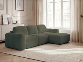 Зелен сгъваем/с място за съхранение ъглов диван от прежда с примки от букле (десен ъгъл) Montaigne – Bobochic Paris