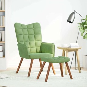 4016824 vidaXL Релаксиращ стол с табуретка, Светлозелено, кадифе