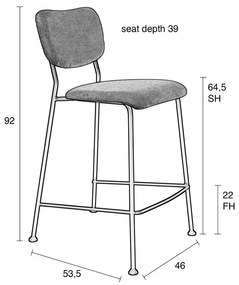 Бар столове в цвят охра в комплект от 2 броя 92 cm Benson - Zuiver