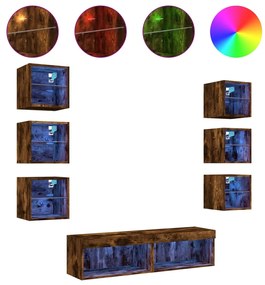3216637 vidaXL ТВ стенни модули с LED, 8 части, опушен дъб, инженерно дърво